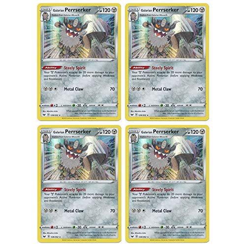 Pokemon Card - Galarian Perrserker - Sword and Shield Base - x4 Card Lot Playset - 128/202 Holo Rare