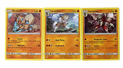 Lycanroc Pokemon Evolution Card Set - (Midnight Form) & (Midday Form) / Rockruff - 75/147, 76/147 Sun & Moon Burning Shadows Rare Lot