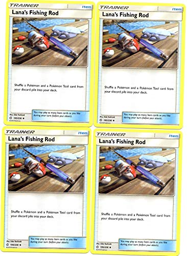 Pokemon Trainer Set - Lana's Fishing Rod 195/236 - Sun Moon Cosmic Eclipse - 4 Item Card Lot