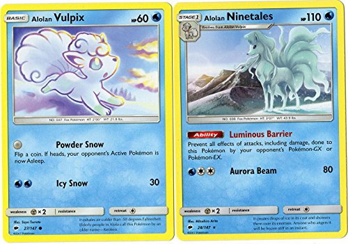 Pokemon Evolution Set - ALOLAN Ninetales ALOLAN Vulpix - Sun Moon Burning Shadows 28/147 - Rare Card LOT