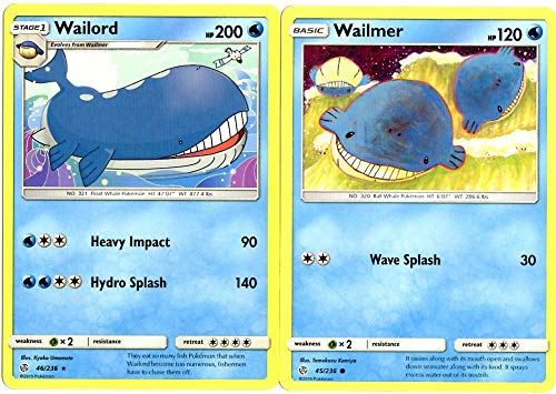 Pokemon Evolution Set - Wailord 46/236 - Sun Moon Cosmic Eclipse - Rare - 2 Card Lot