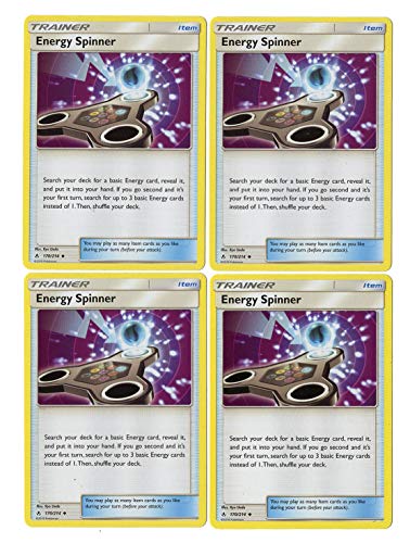 Trainer Card Play Set - Energy Spinner 170/214 - Sun Moon Unbroken Bonds - 4 Card Lot