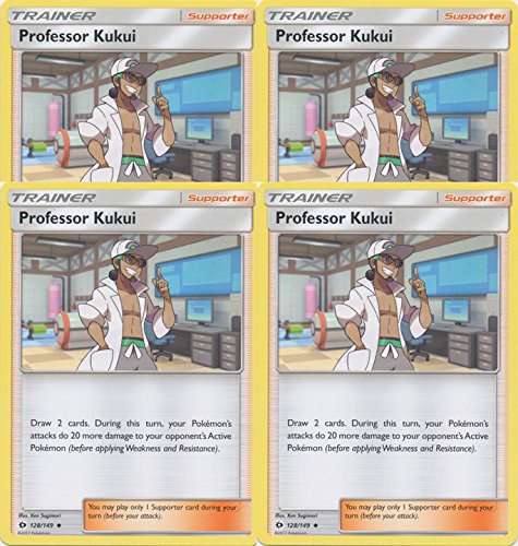 Professor KUKUI 128/149 - Sun Moon Base Set - Trainer Card Set - x4 Supporter Card Lot (Playset)