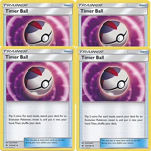 Timer Ball 134/149 - Sun Moon Base Set -Trainer Card Set - x4 Card Lot (Playset)