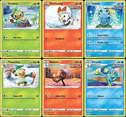 Chilling Reign Galar Starter Card Set - Grookey Scorbunny Sobble - Thwackey Raboot Drizzle - Evolution Lot (6 Cards)
