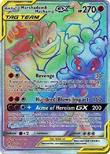 Marshadow & Machamp Tag Team GX - 221/214 - Secret Rare - Unbroken Bond Ship with toploader