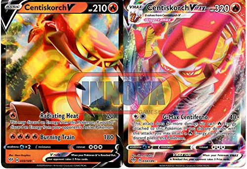 Pokemon Vmax Set - Centiskorch 33/189 V & Centiskorch Vmax 34/189 - Darkness Ablaze - 2 Ultra Rare Card Lot