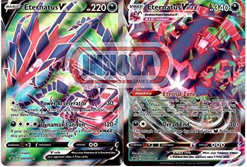 Pokemon Legendary V Max Card Set - Eternatus V SWSH044 & Eternatus Vmax SWSH045 - Darkness Ablaze Full Promo - 2 Holo Foil Card Lot