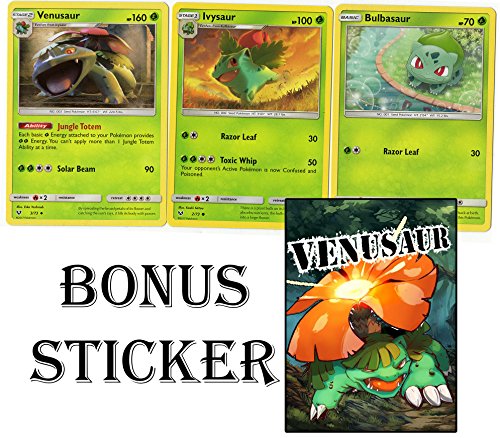 Evolution Set - Venusaur/Ivysaur/Bulbasaur - Shining Legends 3/73 - Card LOT & Sticker