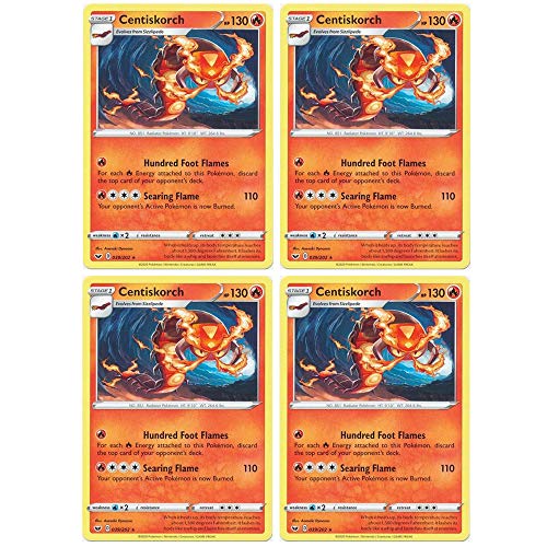Pokemon Card - Centiskorch - Sword and Shield Base - x4 Card Lot Playset - 039/202 Rare