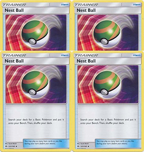 NEST Ball 123/149 - Sun Moon Base Set - Trainer Card Set - x4 Card Lot (Playset)